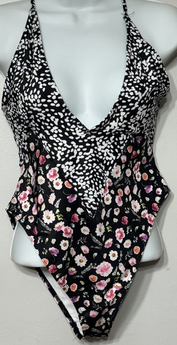 NASTY GAL Swimsuit Women’s Size 6 Strappy Floral One-Piece V-neck Cut Out New